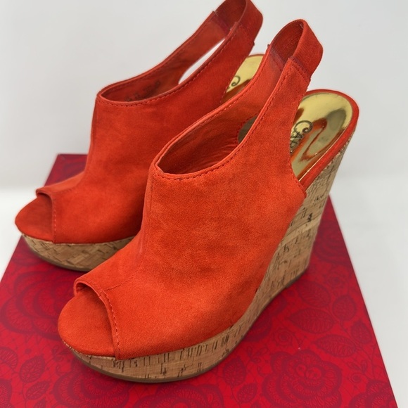 like new Carlos by Carlos Santana Maui orange cork Wedge Heels size 6.5 - Picture 2 of 9